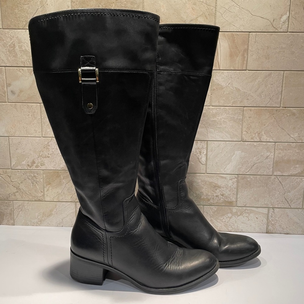 Franco Sarto Lizbeth Black Leather Wide Calf Riding Boots Womens 9.5M WC - Picture 2 of 9